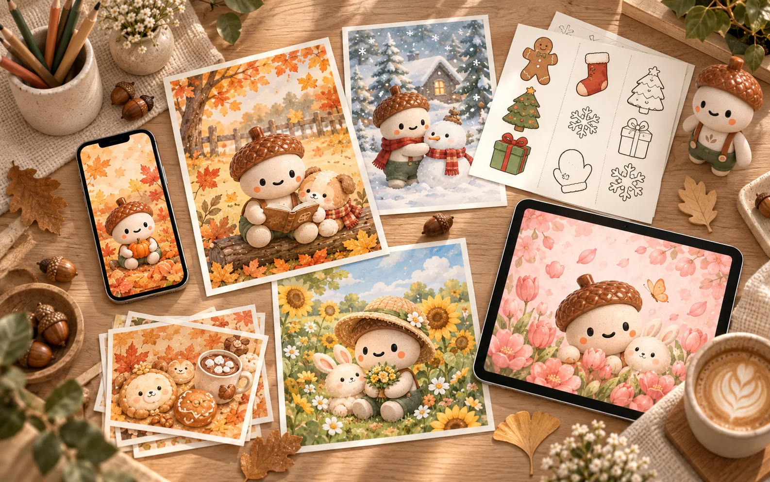 Seasonal phone wallpaper and illustrated art prints
